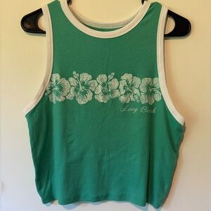 Hollister Sleeveless Ribbed Graphic Muscle Tank Top Teal Green X-Large